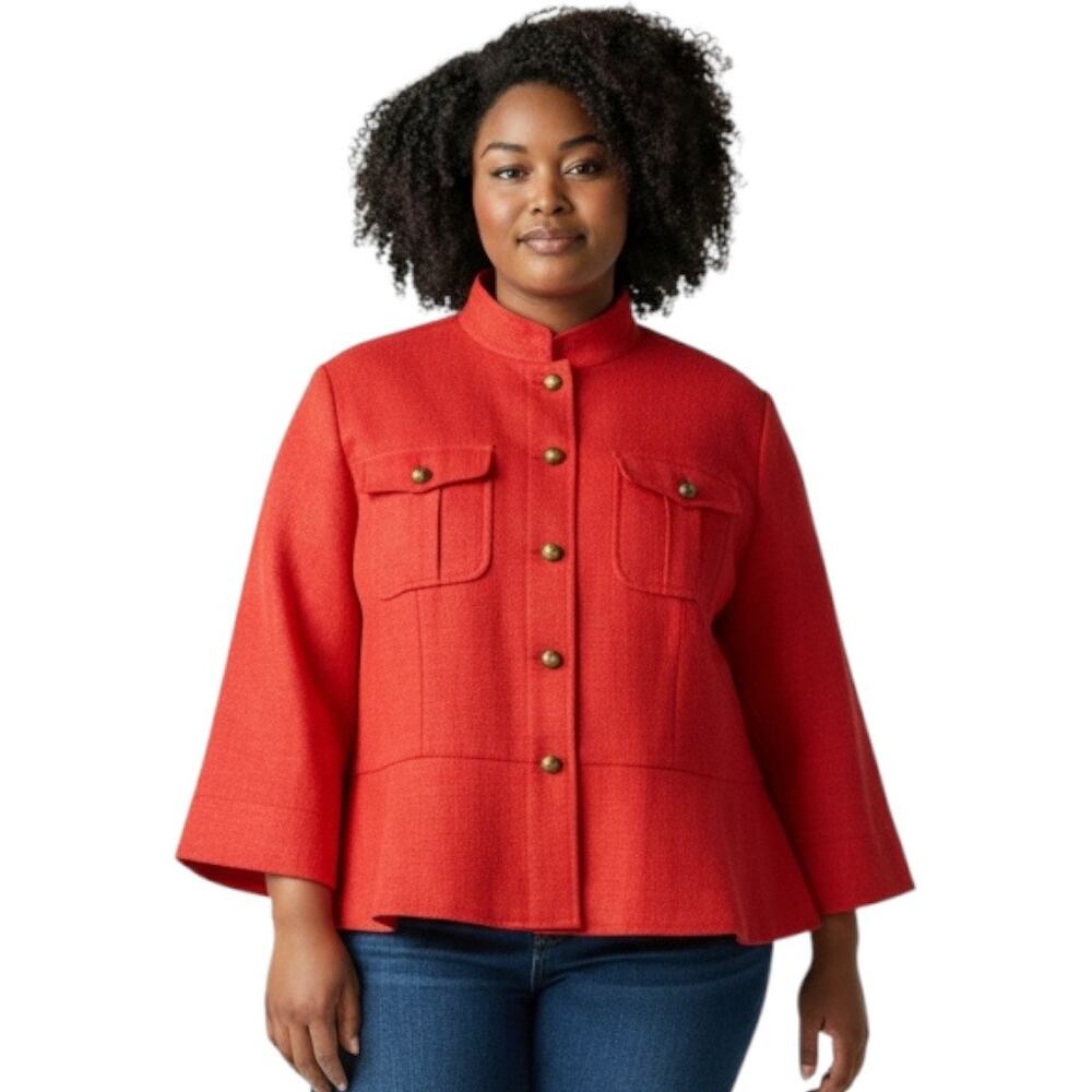 Ralph Lauren Tomato Linen Military Button Jacket with pockets + peplum detail-14